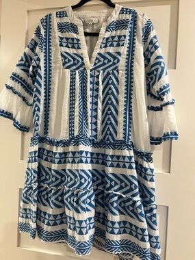 THML White Gauze Tunic with Blue pattern
